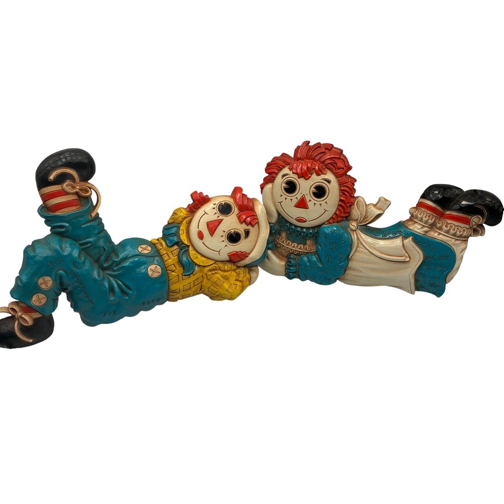 Vintage 1977 Syroco Raggedy Ann and Andy Plastic Wall Plaque Set 2 Piece Retro